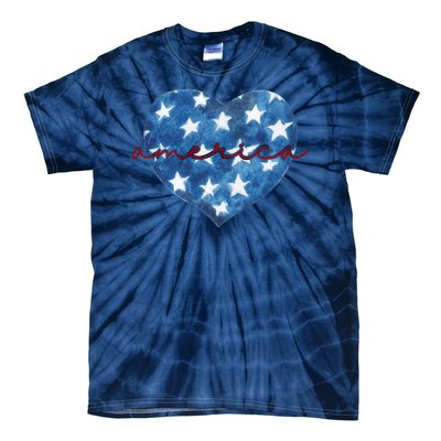 America Heart 4th Of July Cute Festive Tie-Dye T-Shirt