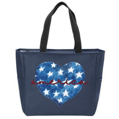 America Heart 4th Of July Cute Festive Zip Tote Bag