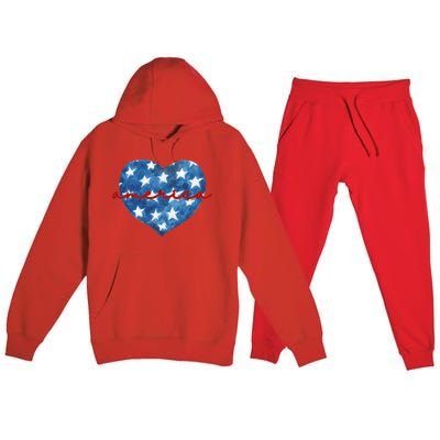 America Heart 4th Of July Cute Festive Premium Hooded Sweatsuit Set