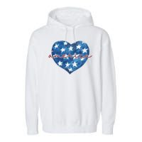 America Heart 4th Of July Cute Festive Garment-Dyed Fleece Hoodie