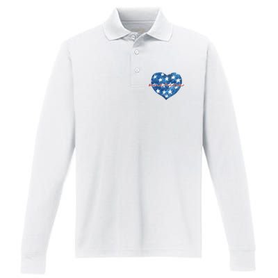 America Heart 4th Of July Cute Festive Performance Long Sleeve Polo