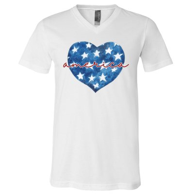 America Heart 4th Of July Cute Festive V-Neck T-Shirt