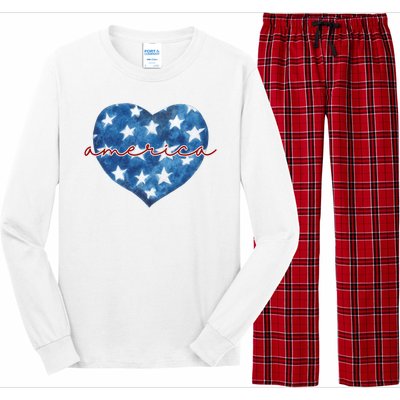 America Heart 4th Of July Cute Festive Long Sleeve Pajama Set