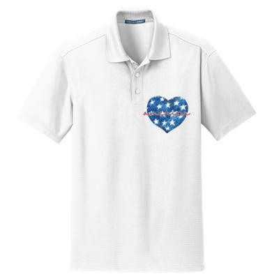 America Heart 4th Of July Cute Festive Dry Zone Grid Polo