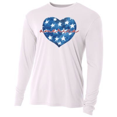 America Heart 4th Of July Cute Festive Cooling Performance Long Sleeve Crew