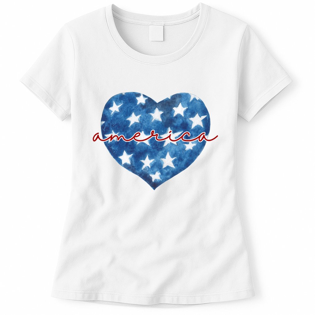 America Heart 4th Of July Cute Festive Womens T-Shirt
