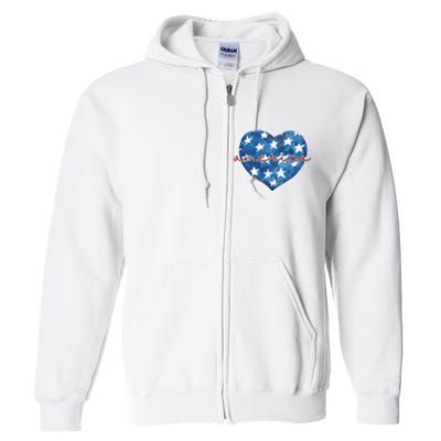 America Heart 4th Of July Cute Festive Full Zip Hoodie