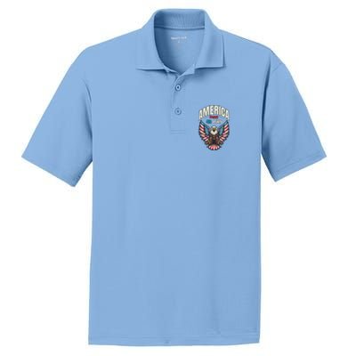 America Happy 4th Of July Patriotic Eagle PosiCharge RacerMesh Polo