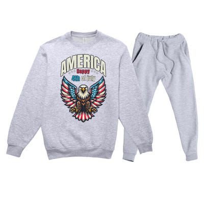 America Happy 4th Of July Patriotic Eagle Premium Crewneck Sweatsuit Set