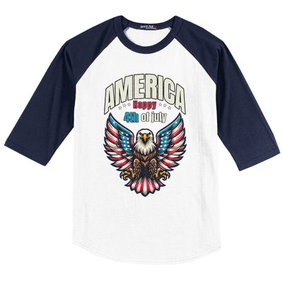 America Happy 4th Of July Patriotic Eagle Baseball Sleeve Shirt