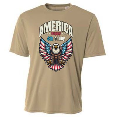 America Happy 4th Of July Patriotic Eagle Cooling Performance Crew T-Shirt