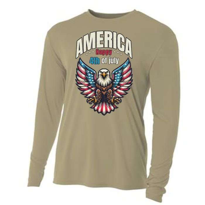 America Happy 4th Of July Patriotic Eagle Cooling Performance Long Sleeve Crew