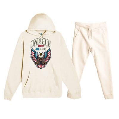 America Happy 4th Of July Patriotic Eagle Premium Hooded Sweatsuit Set