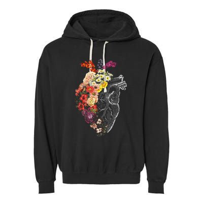 Anatomical Heart And Flowers Funny Nurse Gift For Graduation Garment-Dyed Fleece Hoodie