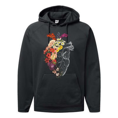 Anatomical Heart And Flowers Funny Nurse Gift For Graduation Performance Fleece Hoodie