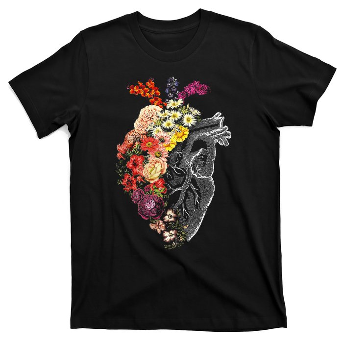 Anatomical Heart And Flowers Funny Nurse Gift For Graduation T-Shirt