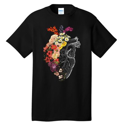 Anatomical Heart And Flowers Funny Nurse Gift For Graduation Tall T-Shirt