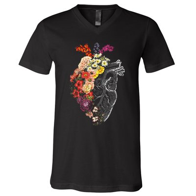 Anatomical Heart And Flowers Funny Nurse Gift For Graduation V-Neck T-Shirt