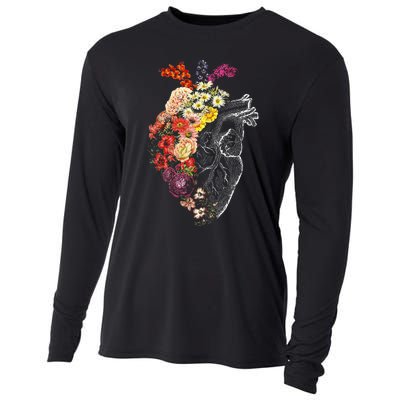 Anatomical Heart And Flowers Funny Nurse Gift For Graduation Cooling Performance Long Sleeve Crew