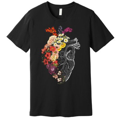 Anatomical Heart And Flowers Funny Nurse Gift For Graduation Premium T-Shirt