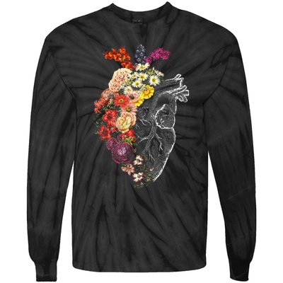 Anatomical Heart And Flowers Funny Nurse Gift For Graduation Tie-Dye Long Sleeve Shirt