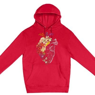 Anatomical Heart And Flowers Funny Nurse Gift For Graduation Premium Pullover Hoodie