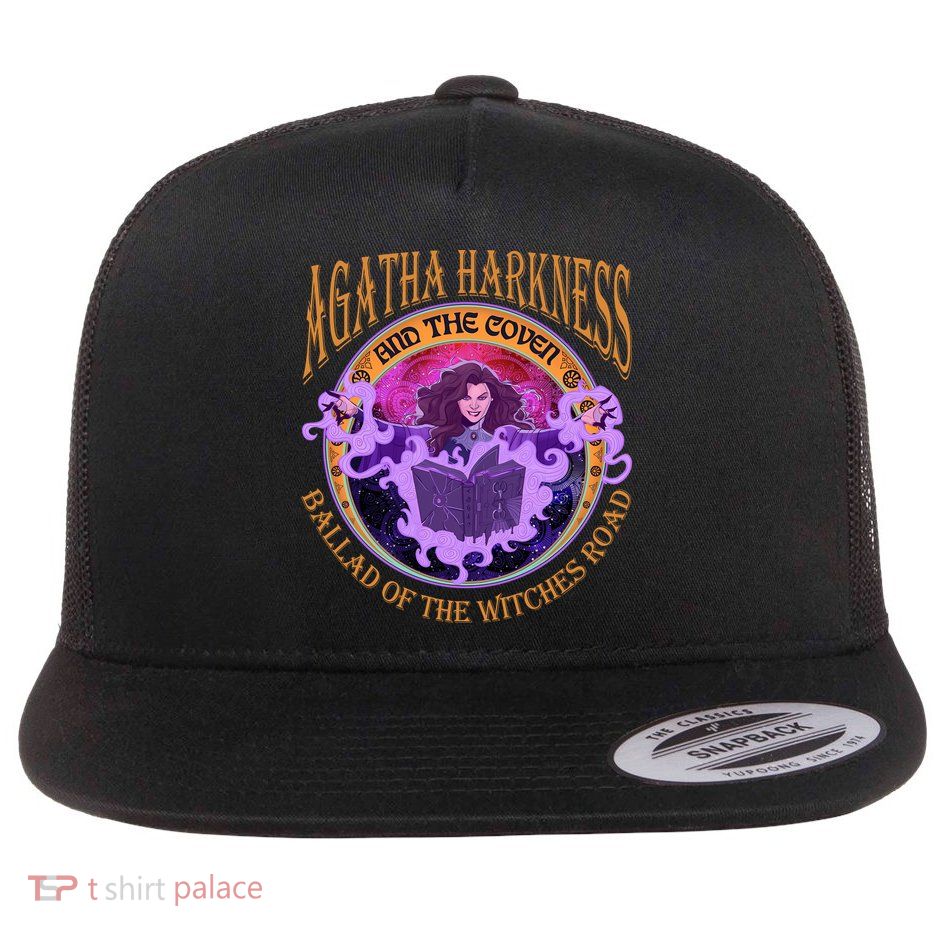 Agatha Harkness And The Coven Ballad Witches Road Agatha Harkness Flat Bill Trucker Hat