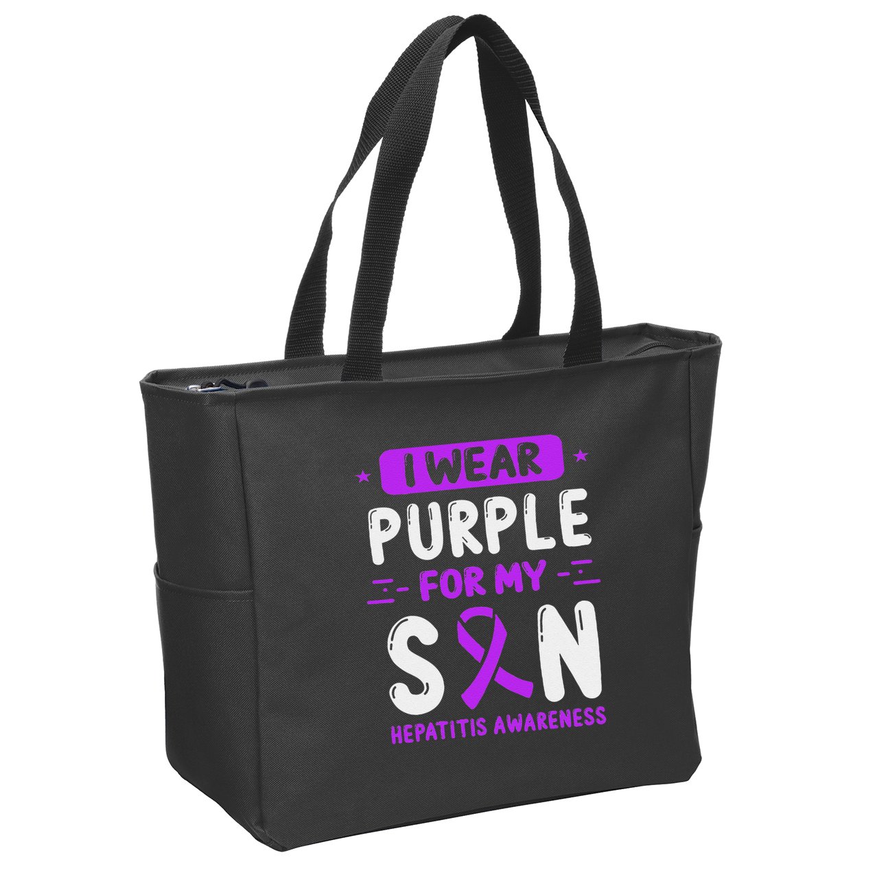 Autoimmune Hepatitis Awareness Son Purple Ribbon Children Zip Tote Bag