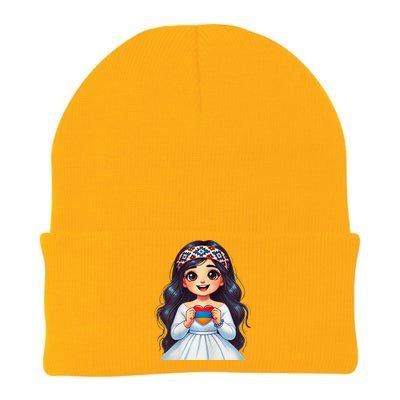 Armenian Holding Armenian Flag Colored Heart Knit Cap Winter Beanie