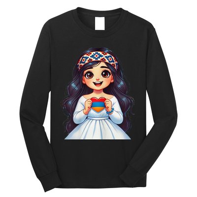 Armenian Holding Armenian Flag Colored Heart Long Sleeve Shirt