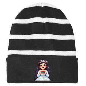 Armenian Holding Armenian Flag Colored Heart Striped Beanie with Solid Band