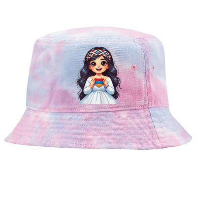 Armenian Holding Armenian Flag Colored Heart Tie-Dyed Bucket Hat