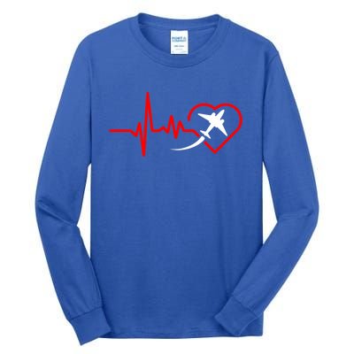 Airplane Heartbeat Airplane Pilot Gift Gift Tall Long Sleeve T-Shirt