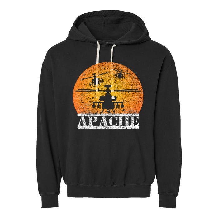Apache Helicopter AH64 Attack Helicopters Pilot Sunset Garment-Dyed Fleece Hoodie