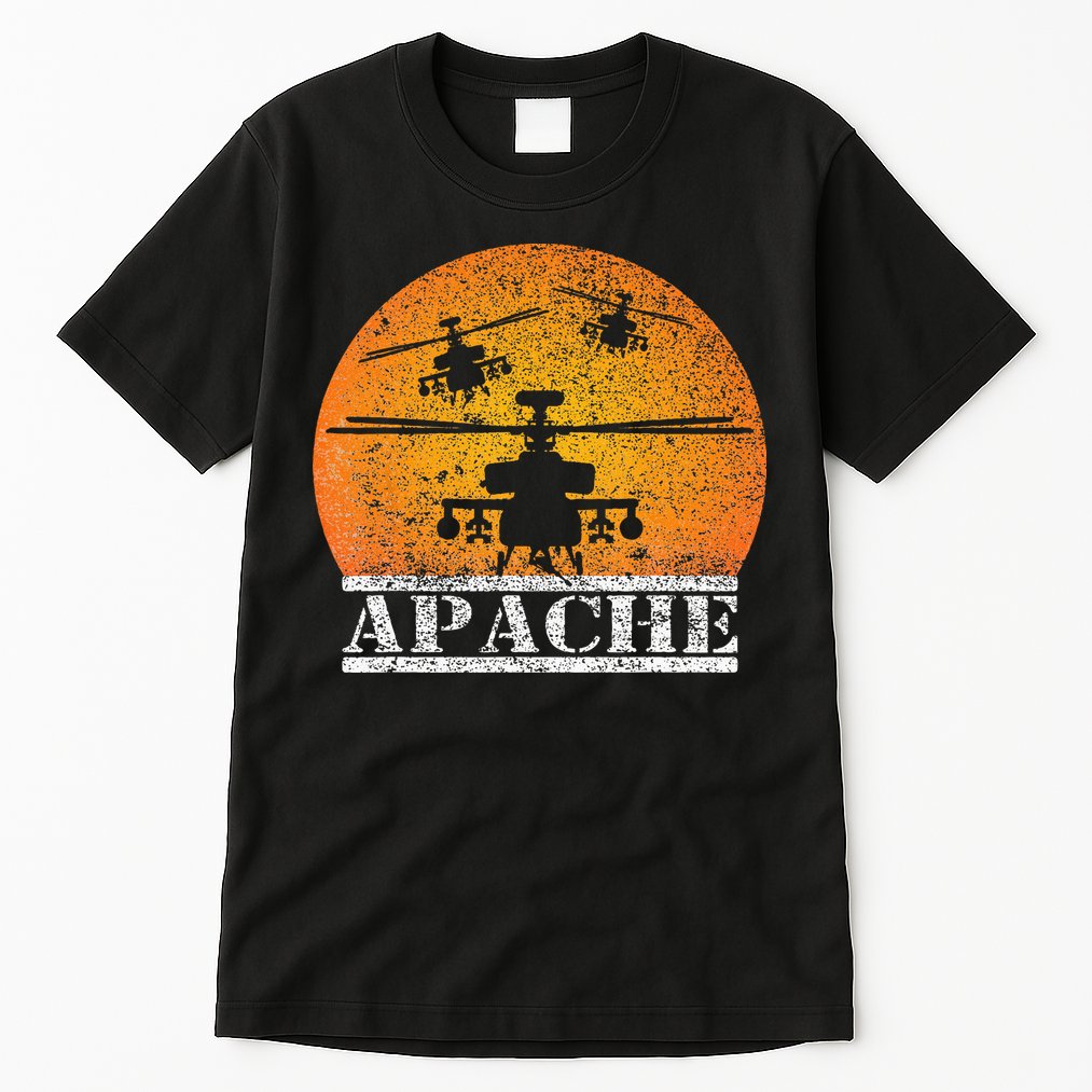 Apache Helicopter AH64 Attack Helicopters Pilot Sunset Tall T-Shirt