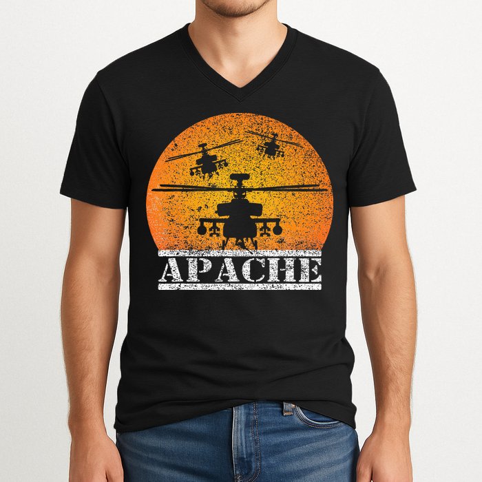 Apache Helicopter AH64 Attack Helicopters Pilot Sunset V-Neck T-Shirt