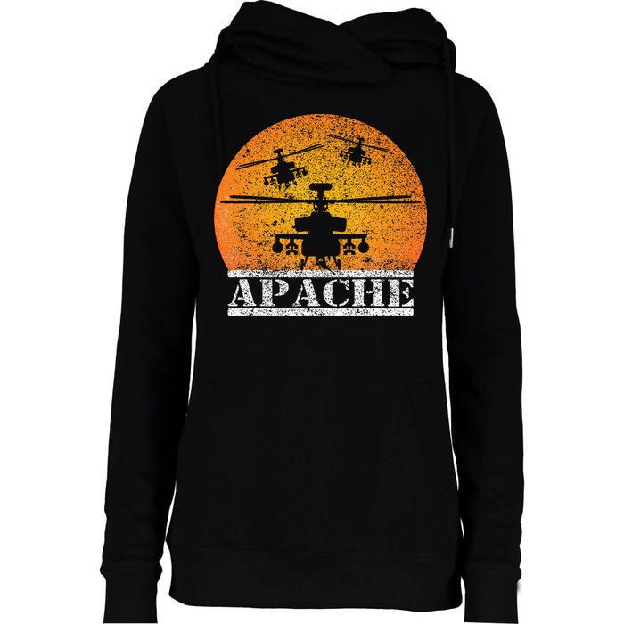 Apache Helicopter AH64 Attack Helicopters Pilot Sunset Womens Funnel Neck Pullover Hood