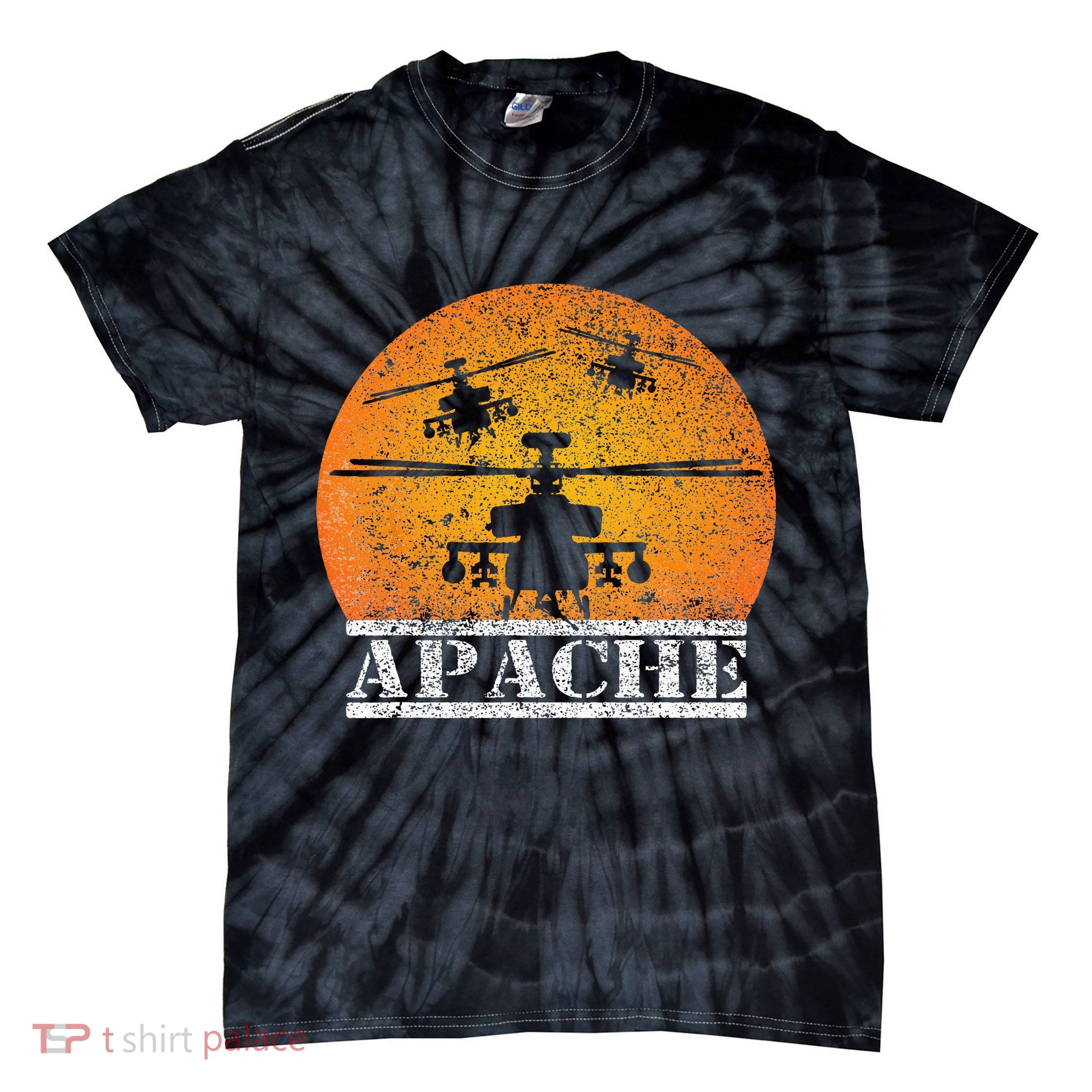 Apache Helicopter AH64 Attack Helicopters Pilot Sunset Tie-Dye T-Shirt