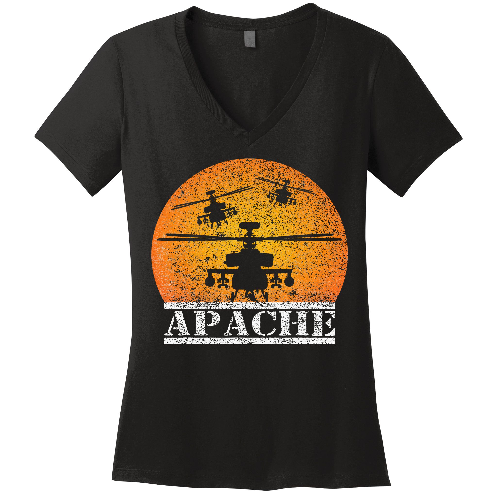 Apache Helicopter AH64 Attack Helicopters Pilot Sunset Women's V-Neck T-Shirt