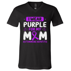 Autoimmune Hepatitis Awareness Mom Purple Ribbon Mama Mother V-Neck T-Shirt