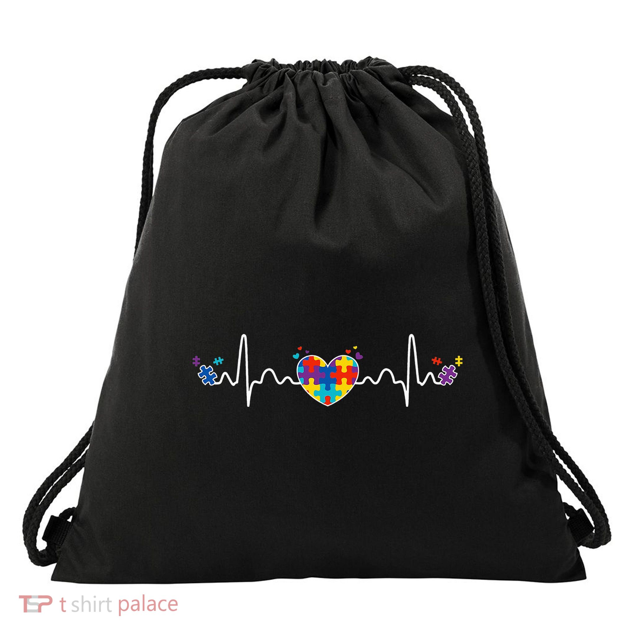 Autism Heartbeat Autistic Awareness Fighter Special Needs Drawstring Bag