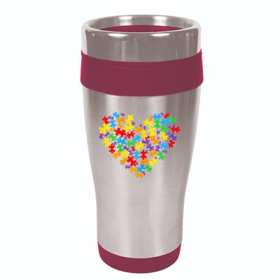 Autism Heart Autism puzzle proud Autism Mom 16oz Travel Tumbler