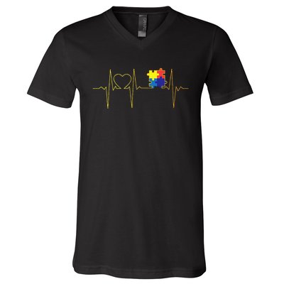 Autism Heartbeat Autism Awareness V-Neck T-Shirt