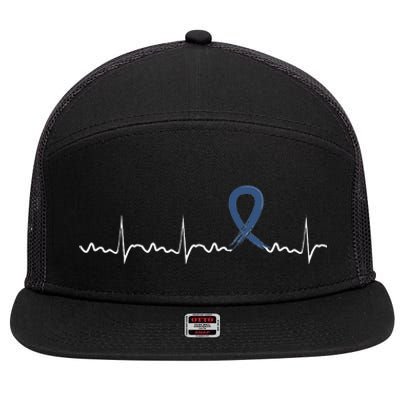 ALS Heartbeat ALS Blue Ribbon Awareness 7 Panel Mesh Trucker Snapback Hat