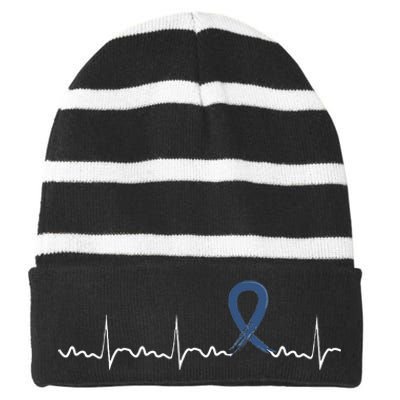 ALS Heartbeat ALS Blue Ribbon Awareness Striped Beanie with Solid Band