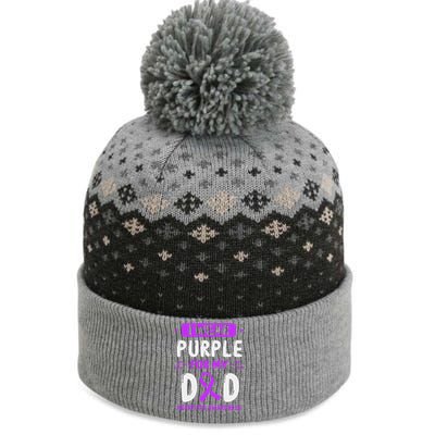 Autoimmune Hepatitis Awareness Dad Purple Ribbon Papa Father The Baniff Cuffed Pom Beanie