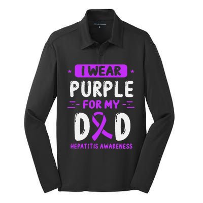 Autoimmune Hepatitis Awareness Dad Purple Ribbon Papa Father Silk Touch Performance Long Sleeve Polo