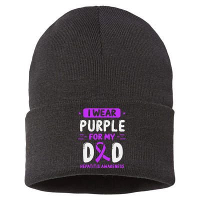 Autoimmune Hepatitis Awareness Dad Purple Ribbon Papa Father Sustainable Knit Beanie