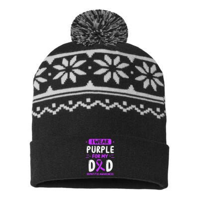 Autoimmune Hepatitis Awareness Dad Purple Ribbon Papa Father USA-Made Snowflake Beanie