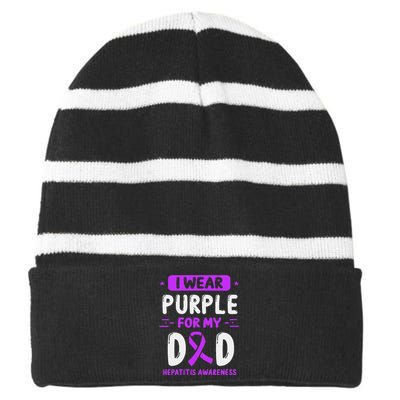 Autoimmune Hepatitis Awareness Dad Purple Ribbon Papa Father Striped Beanie with Solid Band